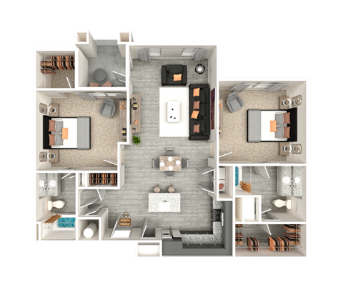 Floor plan for 2 beds, 2 baths, 1123 sqft